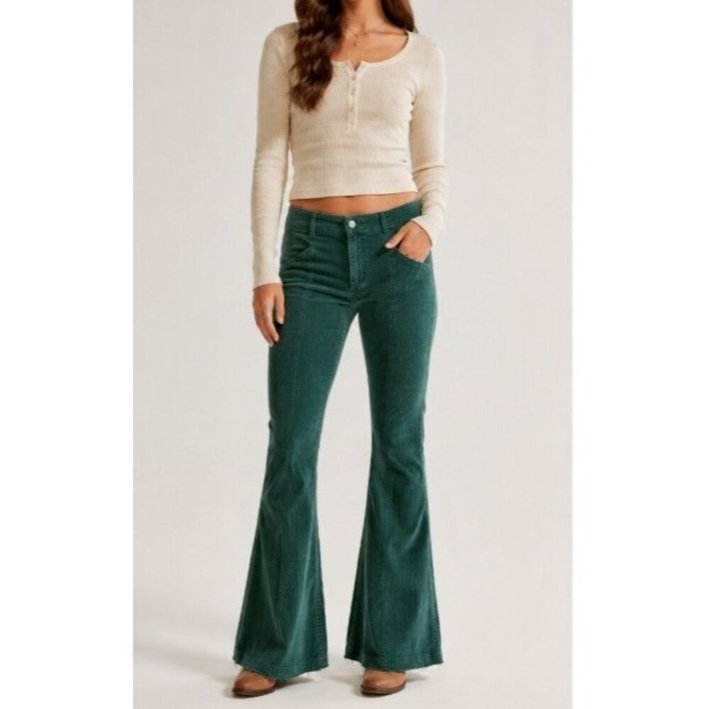 We The Free Free People Corduroy Flare Pants Green Size 28 Raw Hem